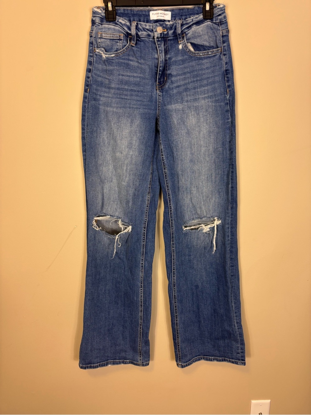 Flying Monkey Distressed Knee Blue Wide Leg Jeans Women’s size 28